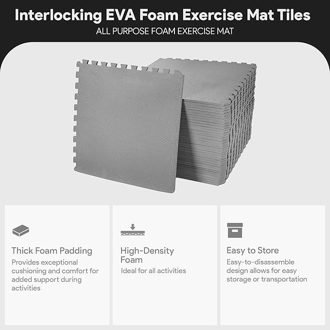 BalanceFrom Puzzle Exercise Mat 1/2" Thick, EVA Interlocking Foam Floor Tiles for Home Gym, Mat for Home Workout Equipment, Floor Padding for Kids, Multiple Sizes and Colors
