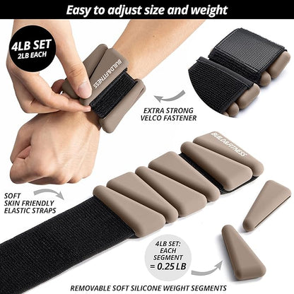 Wrist & Ankle Weights, Adjustable Bands for Women & Men Workouts, Set of 2 – 2lb or 4lb (1lb or 2lb each strap) Ideal for Runs, Jogs, Walks, Yoga, Dance, Pilates, Cardio, Aerobics, Strength Training