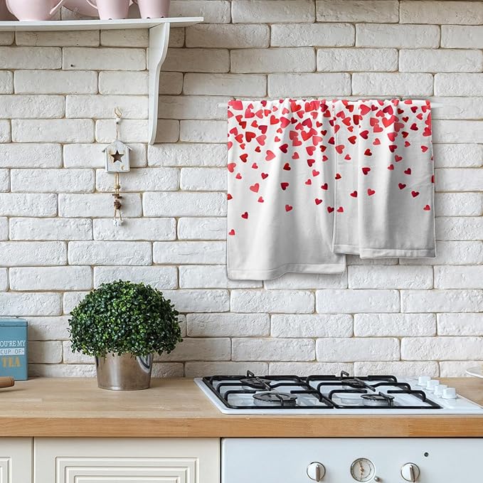 Happy Valentines Day Hand Towels Pack of 2 Romantic Red Pink Love Heart Bathroom Towel 28.3x14.4 Inch Wedding Anniversary Holiday Decorative Super Soft Kitchen Towels for Guest Home Hotel Gym