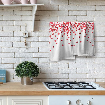 Happy Valentines Day Hand Towels Pack of 2 Romantic Red Pink Love Heart Bathroom Towel 28.3x14.4 Inch Wedding Anniversary Holiday Decorative Super Soft Kitchen Towels for Guest Home Hotel Gym