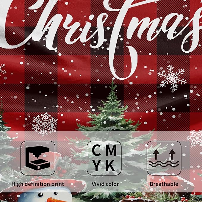 Xmas Snowman Small Bathroom Towels Set Merry Christma Black Red Buffalo Plaid Hand Towels Winter Trees Holiday Kitchen Dish Towels Absorbent Fingertip Towel for Hotel Beach Gym Spa 28x14 inch