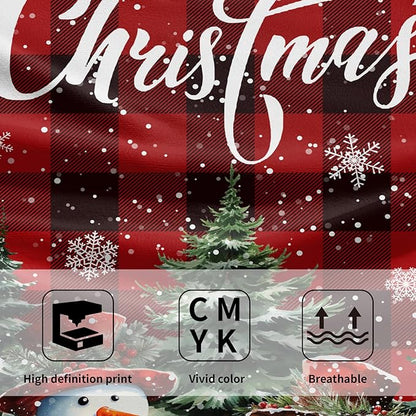 Xmas Snowman Small Bathroom Towels Set Merry Christma Black Red Buffalo Plaid Hand Towels Winter Trees Holiday Kitchen Dish Towels Absorbent Fingertip Towel for Hotel Beach Gym Spa 28x14 inch