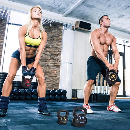 JungleA Kettlebell Sets 3/4 Piece for Women Men, Home Gym Exercise Kettle bell, Fitness Strength Training Kettlebells, 5/10/15/20 lbs Full Body Workout Kettle bells, Compound Movements Equipment Kit