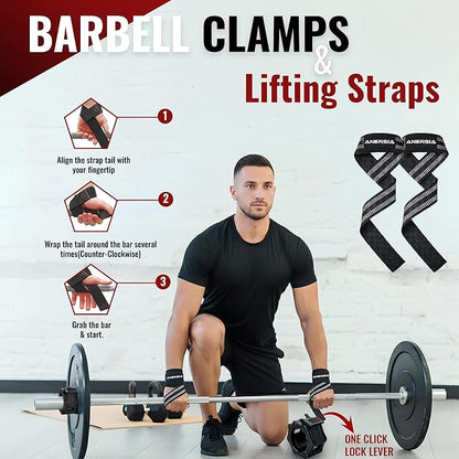 10 in 1 Barbell Pad Set for Squats & Hip Thrust – Barbell Pad with Resistance Bands, Lifting Straps, Ankle Straps & Barbell Clamps – Weightlifting Accessories Kit for Home Gym