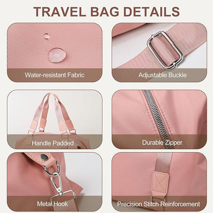 Travel Duffle Bag,Gym Bag for Women Weekender Carry on Overnight Bag Personal Item Bags Yoga Tote Bag with Wet Pocket Toiletry Makeup Bags for Sport Dance Trips Hospital Pink