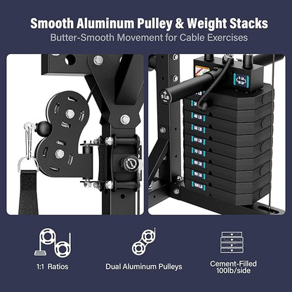 Major Fitness Drone2 Advanced Training Smith Machines– All-in-One Home Gym Squat Rack with Aluminum Pulley Set , Weight Bar, Dual LAT Pull-Down Systems & Cable Crossover Machine for Full-Body Workouts