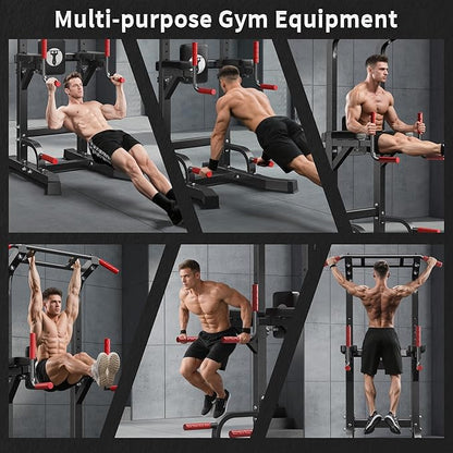 SogesHome Power Tower Pull Up Bar Dip Stand, 10 Adjustable Height Free Standing Assistive Trainer Dip Station, Multi-Function Strength Training Fitness Workout Station for Home Gym Fitness Equipment