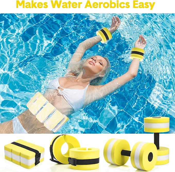 5 Pcs Pool Aquatic Exercise Set Including 2 Lightweight Water Dumbbells, 2 Ankle Swimming Weights, and Swim Belt Water Exercise Equipment for Aquatic Aerobics