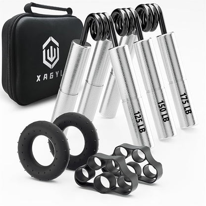 Professional Hand Grip Strengthener Trainer Kit, 50-175LB Metal Hand Gripper with 2 Finger Stretcher & 2 Grip Ring Wrist Foream Strengthener Exercise Workout Trainer for Pro Beginner Professionals