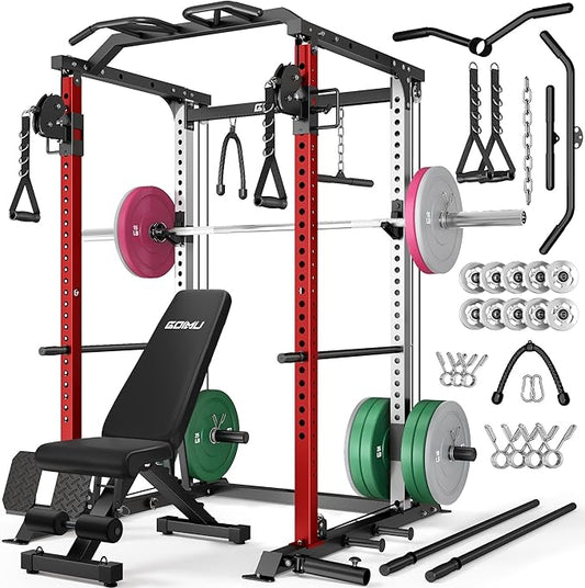 DP01 Power Cage, 2000LBS Squat Rack with with Cable Crossover and Dual Independent Pulley System, Full Cage for Full Body Training, Power Rack with More Training Attachments for Home Gym