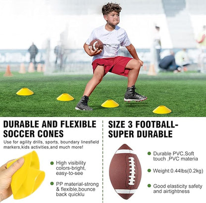 Flag Football Set - 14/20 Player Adjustable Belts with Cones, Football, Pump, Bag, for Youth and Adults Training