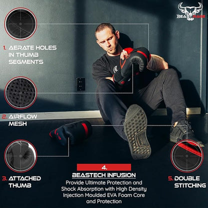 BEAST RAGE Boxing Gloves Muay Thai Kickboxing MMA Fight Bag Training Punch Hitting Workout Men Women Sparring Fitness Mitts Heavy Padded Martial Arts Sports