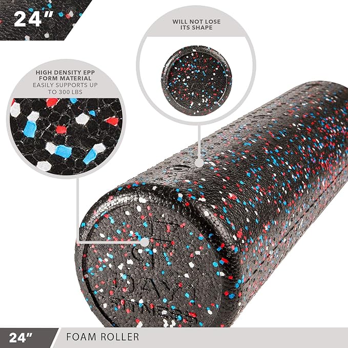 Day 1 Fitness High Density Muscle Foam Rollers - Sports Massage Rollers for Stretching, Physical Therapy, Deep Tissue, Myofascial Release - Ideal for Exercise and Pain Relief – USA Speckled, 24”