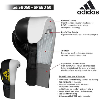 adidas Speed 50 Gel Boxing Gloves - Adult Boxing Gloves for Men & Women - Heavy Bag Gloves, Kickboxing Gloves for Women, MMA Sparring Gloves, Punching Bag Gloves for Men