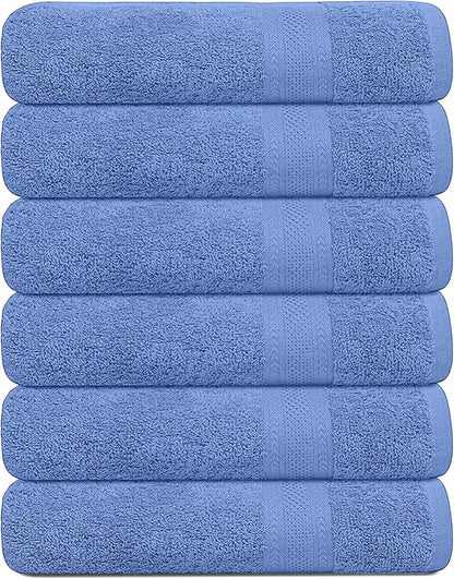 100% Cotton Bath Towels, 24x48 Pack of 6 Towels, Quick Dry, Highly Absorbent, Soft Feel Towel, Gym, Spa, Bathroom, Shower, Pool, Luxury Soft Towels (Blue, 24x48-6 Pack)