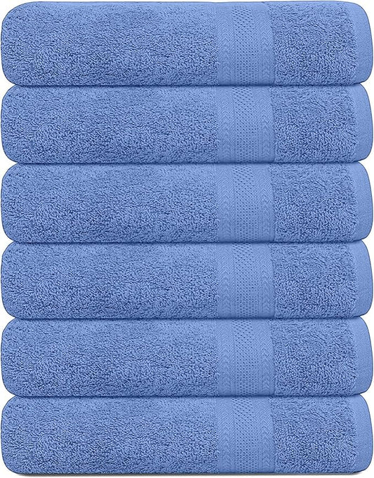 100% Cotton Bath Towels, 24x48 Pack of 6 Towels, Quick Dry, Highly Absorbent, Soft Feel Towel, Gym, Spa, Bathroom, Shower, Pool, Luxury Soft Towels (Blue, 24x48-6 Pack)