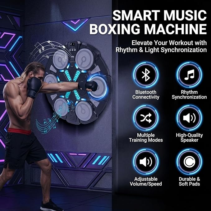 Music Boxing Machine - Bluetooth Wall Punching Pad with LED, Fun Training Equipment for Kids & Adults, Home Boxing Wall Punching Pad with Gloves, for All Ages - Ideal Present by RedRoko