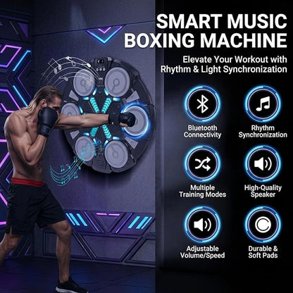 Music Boxing Machine - Bluetooth Wall Punching Pad with LED, Fun Training Equipment for Kids & Adults, Home Boxing Wall Punching Pad with Gloves, for All Ages - Ideal Present by RedRoko