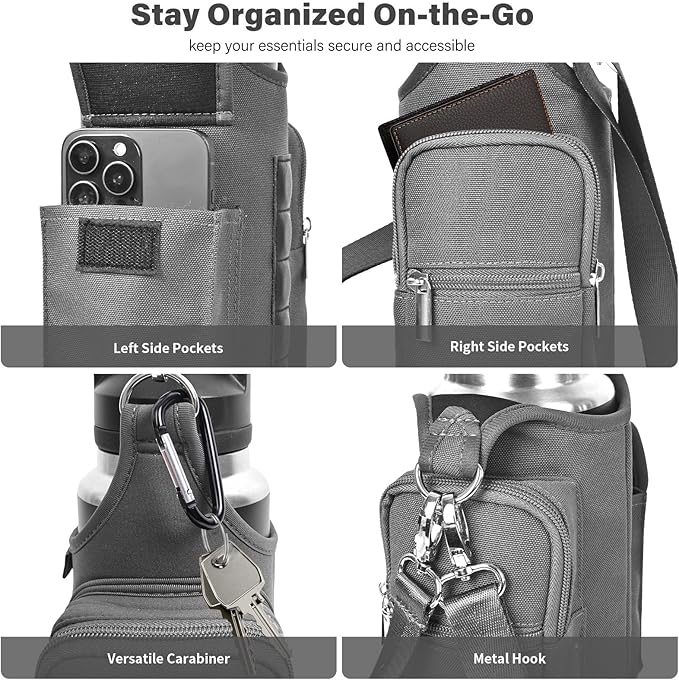 icolor Magnetic Gym Bag Water Bottle Carrier Holder with Phone Pockets & Shoulder Strap,Gym Magnetic Bag 5 Built-in Magnets Gym Accessories Organizer Sling Bottle Bag Pouch Sleeve