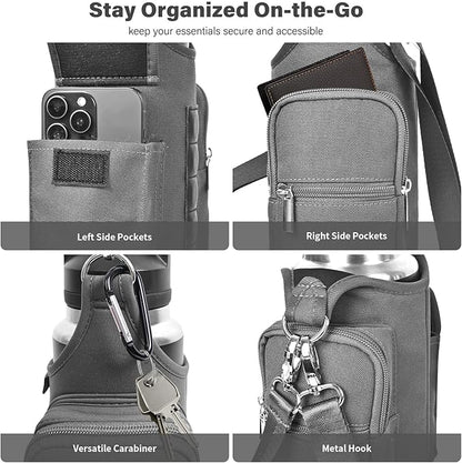 icolor Magnetic Gym Bag Water Bottle Carrier Holder with Phone Pockets & Shoulder Strap,Gym Magnetic Bag 5 Built-in Magnets Gym Accessories Organizer Sling Bottle Bag Pouch Sleeve