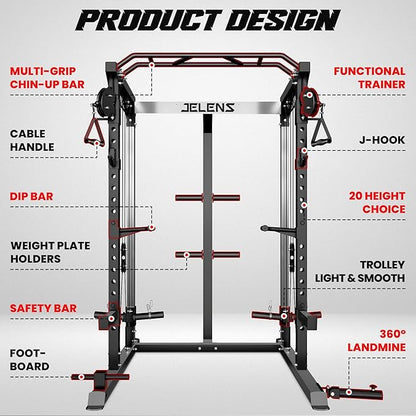 C21 Power Cage, 2000LBS Multi-Function Power Rack with Independent Dual Pulley System, All-in-One Squat Rack for Cable Crossover, Home Gym Workout Machine