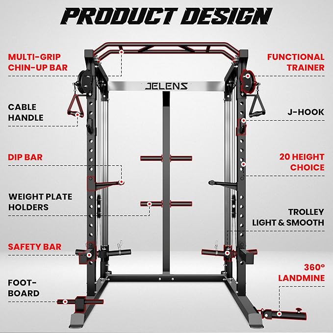C21 Power Cage, 2000LBS Multi-Function Power Rack with Independent Dual Pulley System, All-in-One Squat Rack for Cable Crossover, Home Gym Workout Machine