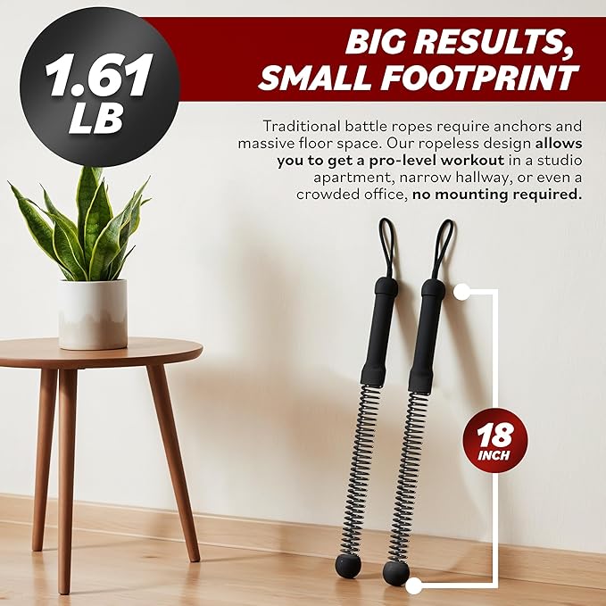 Battle Ropes – Ropeless Battle Rope for Home Gym, Cordless Training Sticks with Resistance Spring, Portable Workout Equipment, Battle Rope Sticks