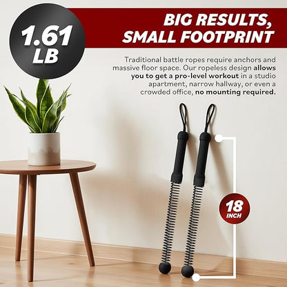 Battle Ropes – Ropeless Battle Rope for Home Gym, Cordless Training Sticks with Resistance Spring, Portable Workout Equipment, Battle Rope Sticks