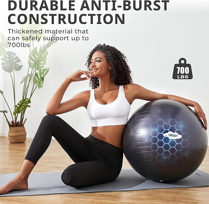 Yoga Exercise Ball for Fitness & Balance, Anti-Burst Stability Chair, Birthing for Pregnancy, Non-Toxic PVC Gym With Foot Pump for Pilates