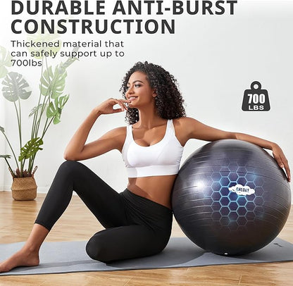 Yoga Exercise Ball for Fitness & Balance, Anti-Burst Stability Chair, Birthing for Pregnancy, Non-Toxic PVC Gym With Foot Pump for Pilates