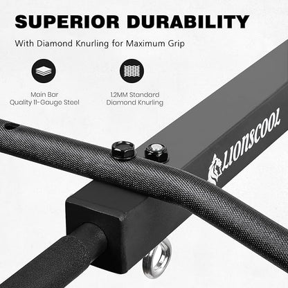 LIONSCOOL Multifunctional Wall Mounted Pull Up Bar with Pulley System, 48" and 16"/24" Multi-Grip Chin Up Bar, Cable Pulley Attachments Included, Perfect for Upper Body Workouts