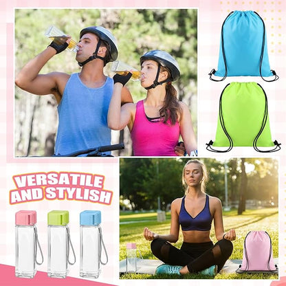 Mifoci 60 Pieces 17oz Water Bottle Bulk and Drawstring Backpack Set 30 Pcs Plastic Water Bottles 30 Pcs Gym Goodie Gift Bag for Outdoor Fitness(Multicolor)