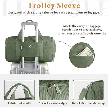 2PCS Gym bag for women, Duffle Bag with Wet Pocket & Shoe Compartment and item bag, Duffle Bag for Travel, Sports, Fitness & Workout