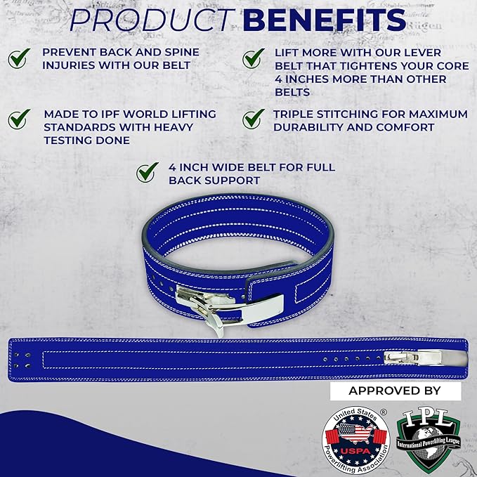 Flexz Fitness Lever Weight Lifting Belt Leather - 10MM 13MM Powerlifting Gym Belts for Men & Women - Lower Back Support for Weightlifting Deadlifts Squats Heavy Duty IPF Bodybuilding