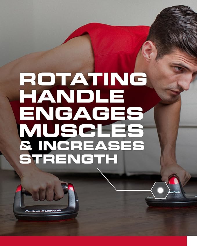 Perfect Pushup Elite - Rotating Handle Design with Steel Ball Bearings for Smooth, Effortless Handle Rotation - Ergonomic Grips, 8" Base & Textured, Non-Slip Bottom Treads - Supports up to 400lbs