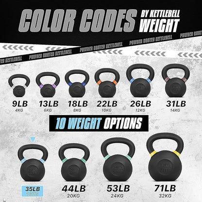 Yes4All Powder Coated Kettlebell, Cast Iron Core Kettlebells with Non-Slip Handle & Flat Bottom for Conditioning, Heavy Duty for Strength Training, 9lb to 71lb - Single & Pair