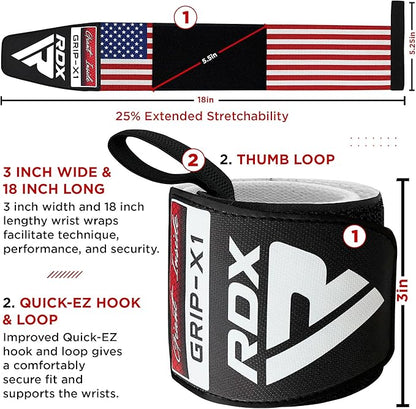 RDX Wrist Wraps for Weightlifting (Pair), IPL USPA Approved, Elasticated 18” Cotton Straps Support with Thumb Loop, Gym Wrap for Weight Lifting Powerlifting Competition Strength Training Bodybuilding