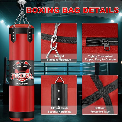 Punching Bag Set for Adults, 4FT Heavy Boxing Bag Set with 12 OZ Boxing Gloves, Suitable for MMA Karate Kickboxing Boxing Muay Thai Training at Home or Gym - Unfilled Heavy Bag