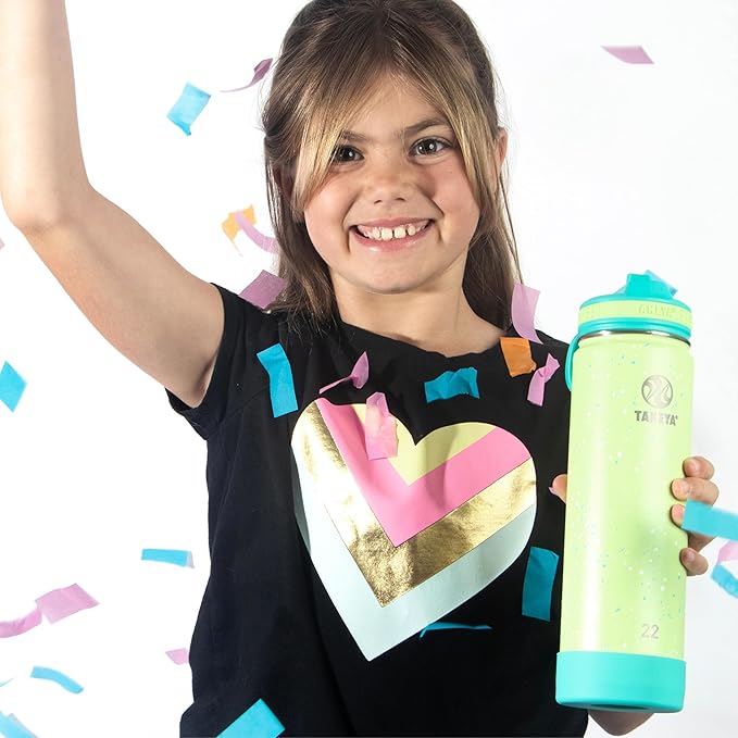 Takeya 22 oz Actives Stainless Steel Water Bottle with Straw Lid – Leakproof, Double-Wall Insulated, Keeps Drinks Cold 24 hrs/Hot 12 hrs, BPA-Free, Powder-Coated, Gym & Travel, Confetti Green Grass