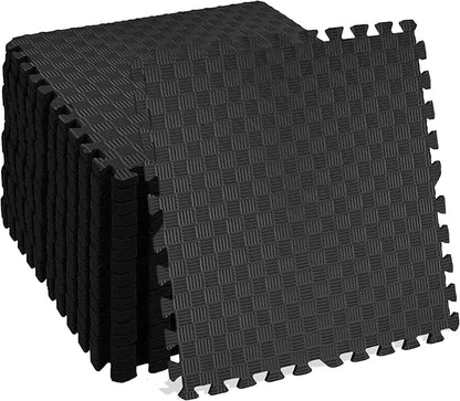 BalanceFrom Puzzle Exercise Mat 1" Thick, EVA Interlocking Foam Floor Tiles for Home Gym, Mat for Home Workout Equipment, Floor Padding for Kids, Black, 24 in x 24 in x 1 in, 72 Sq Ft - 18 Tiles