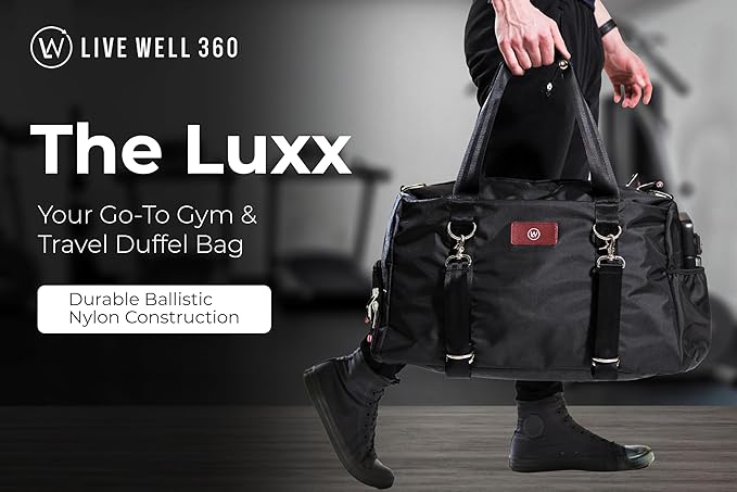 Live Well 360 Gym Duffel Bag for Men or Women – Bag with Shoe, Laptop & Wet Compartment - Perfect Sports or Workout Shoulder Bag with Multiple Compartments – CrossFit, Yoga, Boxing - THE LUXX