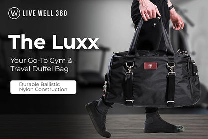 Live Well 360 Gym Duffel Bag for Men or Women – Bag with Shoe, Laptop & Wet Compartment - Perfect Sports or Workout Shoulder Bag with Multiple Compartments – CrossFit, Yoga, Boxing - THE LUXX