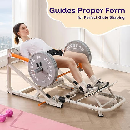 SPORTSOUL Foldable Hip Thrust Machine with Weight Holder, Plate-Loaded Glute Bridge Machine with Band Peg, Heavy Duty Glute Workout Equipment Home Gym for Booty Muscles Building, Adjustable Footboard