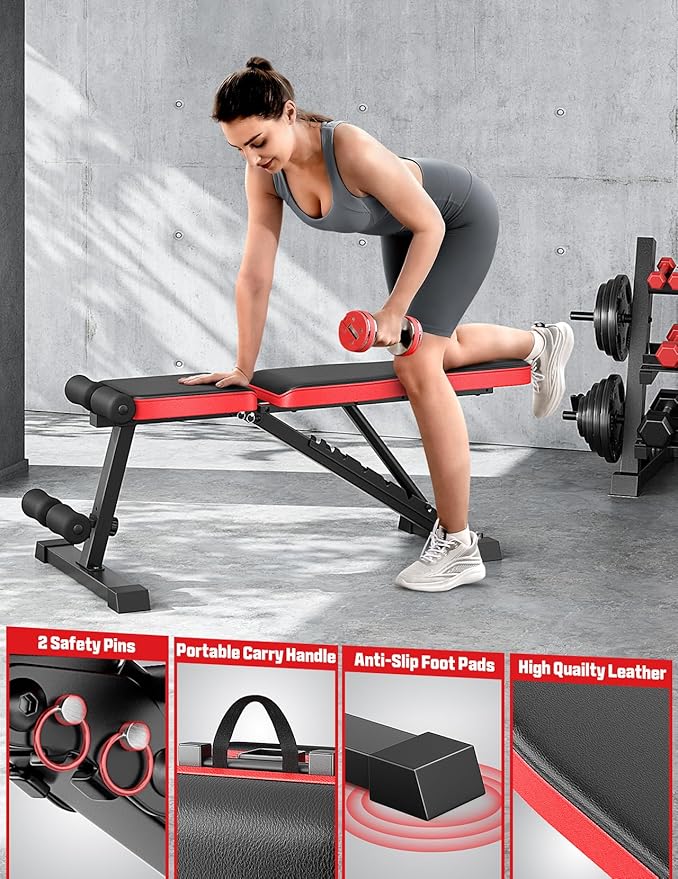 Adjustable Weigh Bench, Workout Bench for Home Gym, Adjustable & Foldable Workout Bench, Bench Press Sit up Incline Flat Decline (Black)