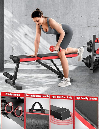 Adjustable Weigh Bench, Workout Bench for Home Gym, Adjustable & Foldable Workout Bench, Bench Press Sit up Incline Flat Decline (Black)