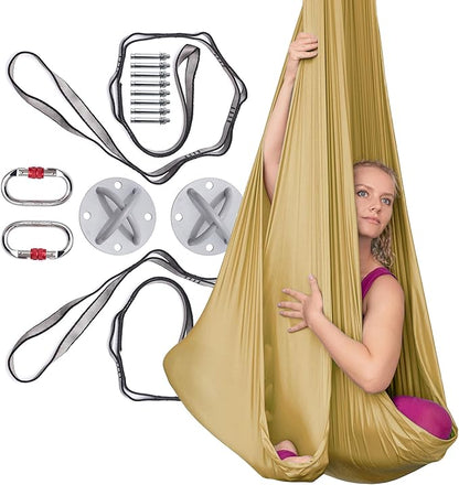 AyuHome Aerial Silks Kit for Home - Premium Yoga Swing for Kids and Adults with 660 lbs Capacity - Versatile Aerial Yoga Hammock for Gymnastics Training