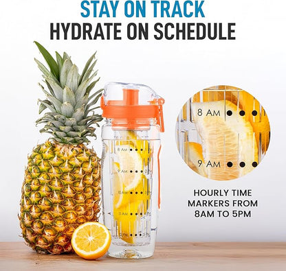 Zulay Fruit Infuser Water Bottle - 34oz - Leakproof With Full-Length Infusion Rod - Men Women's Ideal Fitness Gift Or For Gym, Camping