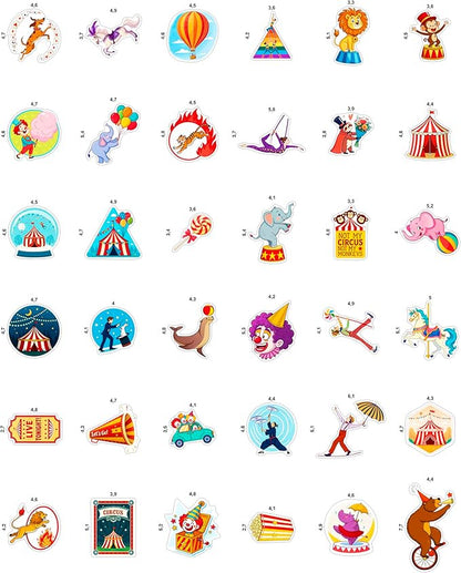 100Pcs Circus Stickers for Water Bottle, Laptops, for Scrapbooking - Сircus Theme Party Decor & Favors - Carnival, Clown Stickers - Gift for Women & Men