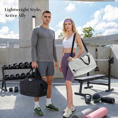 Timeet Expandable Gym Duffel Bag For Women with Yoga Mat Strap, 47L Sports Duffle Bag With Shoes Compartment&Dry Wet Pocket, Water Resistant Carry on Sports Weekend Travel Overnight Bag, Elegant Gray