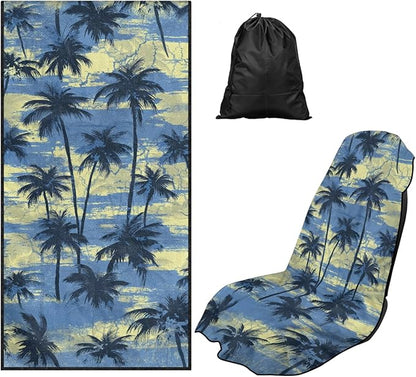 Bulopur Tropical Palm Tree Car Seat Towel Cover Waterproof Sweat Towel Car Seat Cover Anti-Slip Bucket Seat Protector for Swimming Pool Camping Beach Yoga Towels Mat